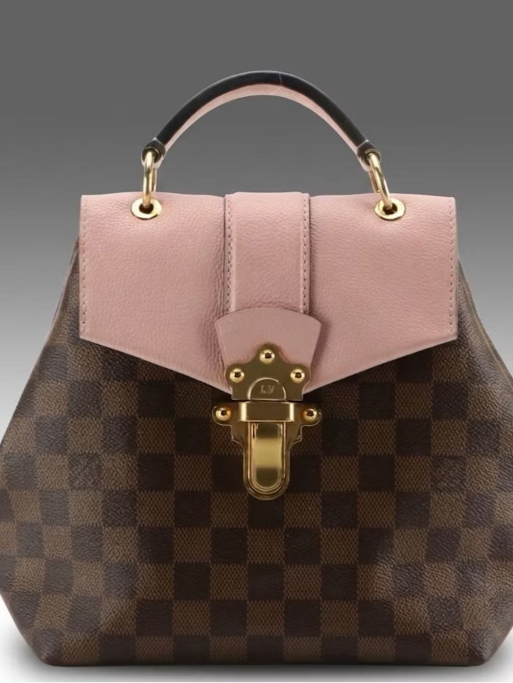 Louis Vuitton Clapton Backpack Damier Ebene Pink Leather Authentic